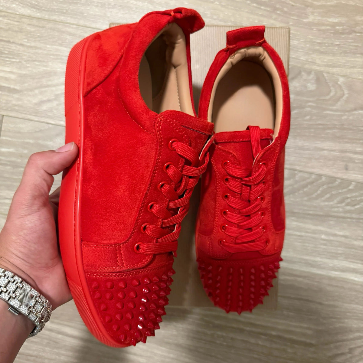 LOUB red suede spikes